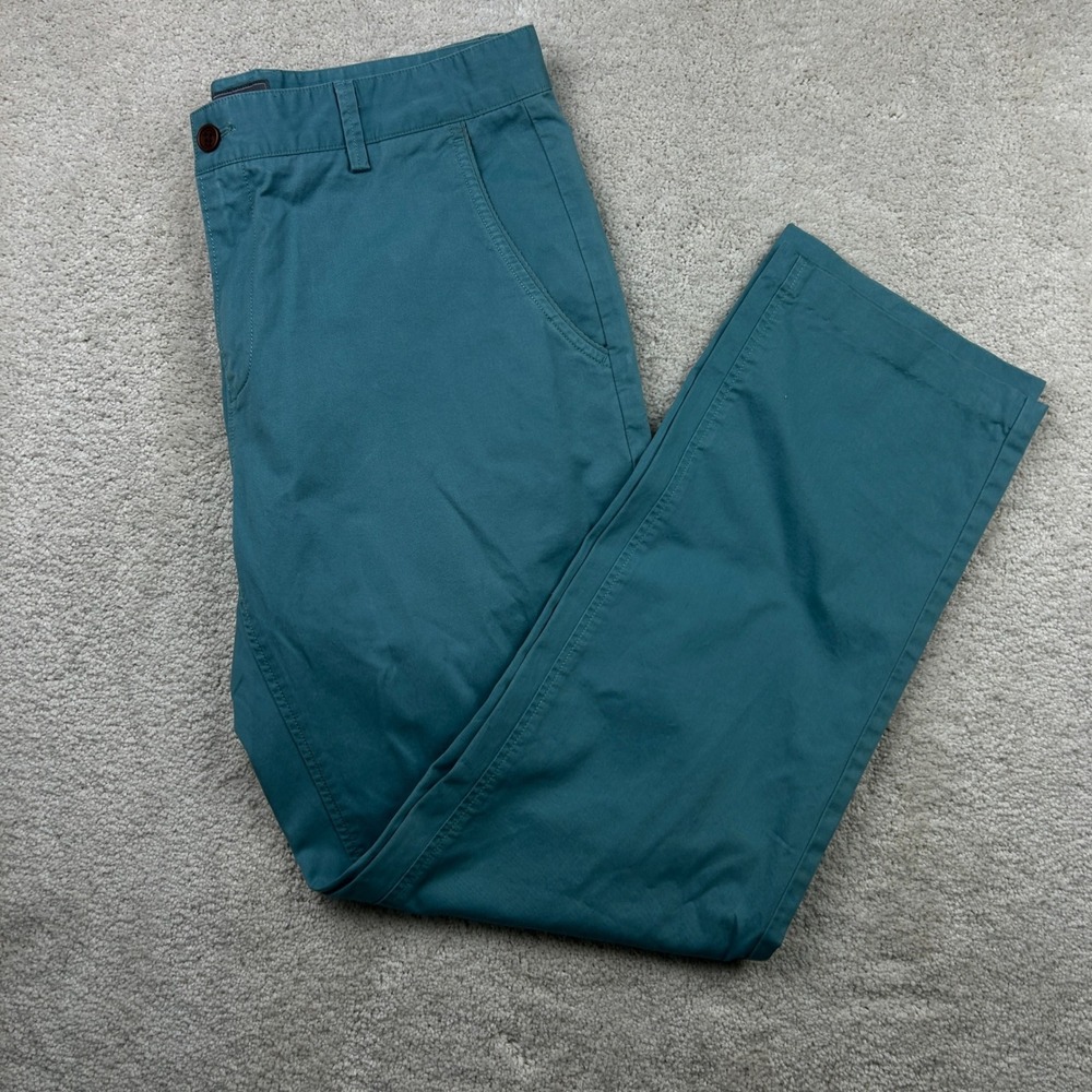 Fernando Pena Solid Teal Blue Cotton Chino Pants 34x32 Straight Leg Coastal Prep